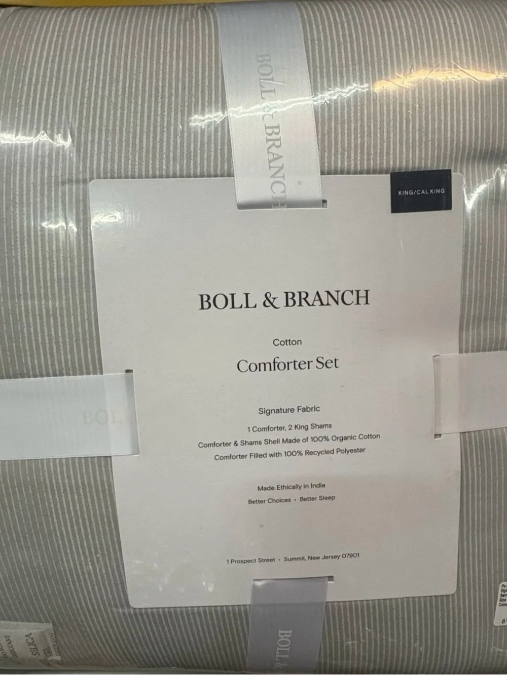3pc Boll & Branch 100% Organic Cotton Comforter Set in Gray Stripe king/cal king